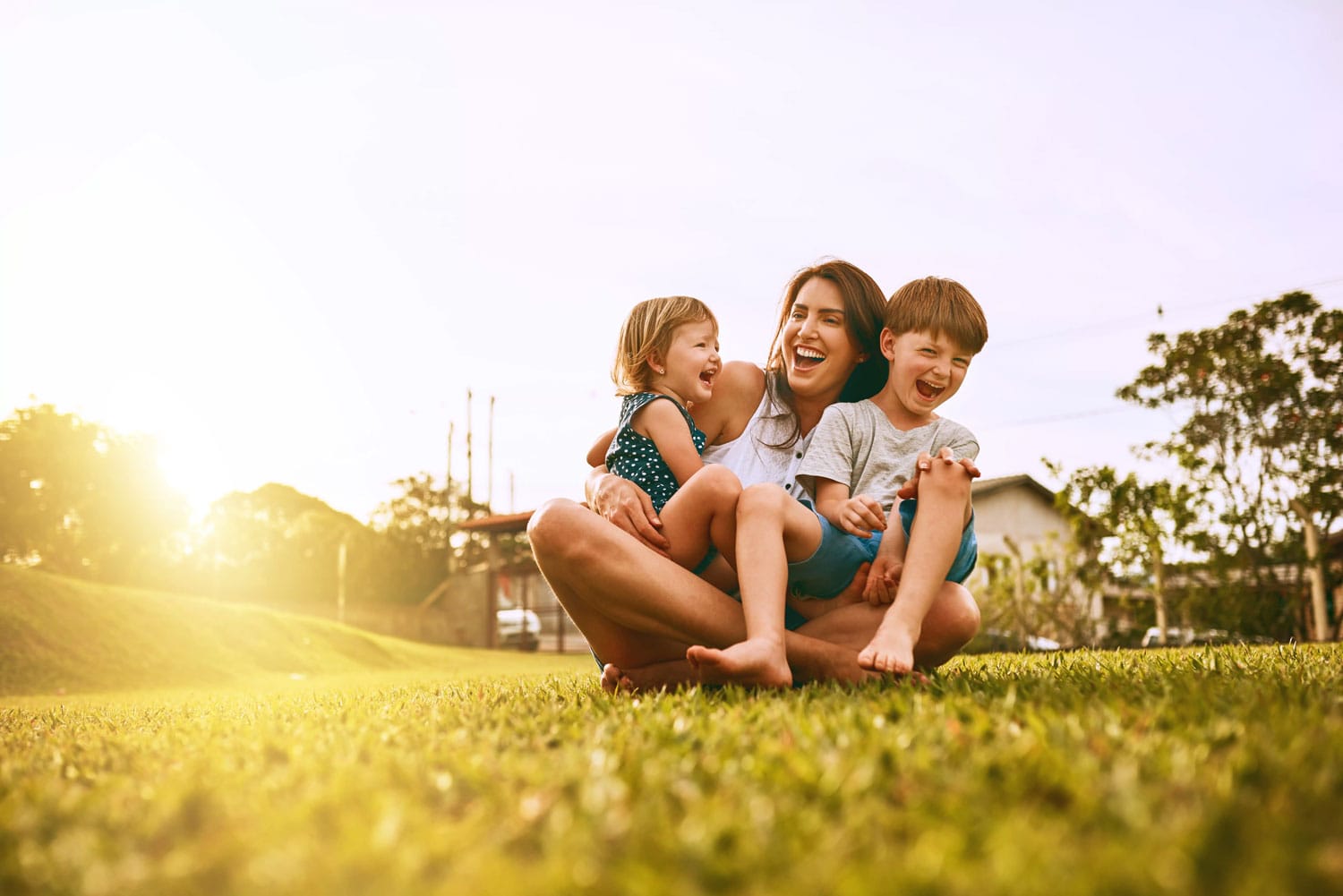 happy mom with her kids